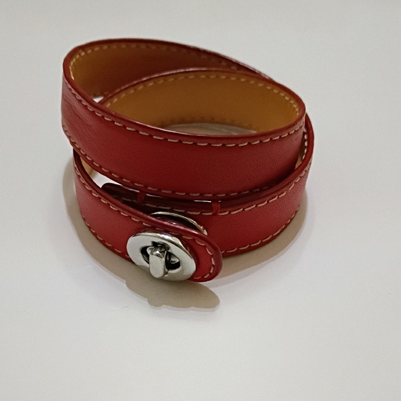 Coach Jewelry - Coach Red Leather Bracelet with Silver Clasp